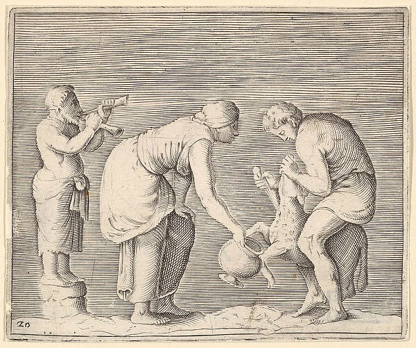 A Woman Collecting Blood from a Sheep, published ca. 1599-1622. Creator: Unknown