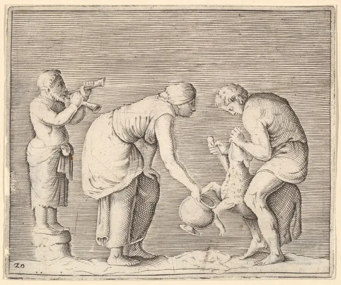 Framed Print : A Woman Collecting Blood from a Sheep, published ca. 1599-1622. Creator: Unknown Framed Print : A Woman Collecting Blood from a Sheep, published ca. 1599-1622. Creator: Unknown