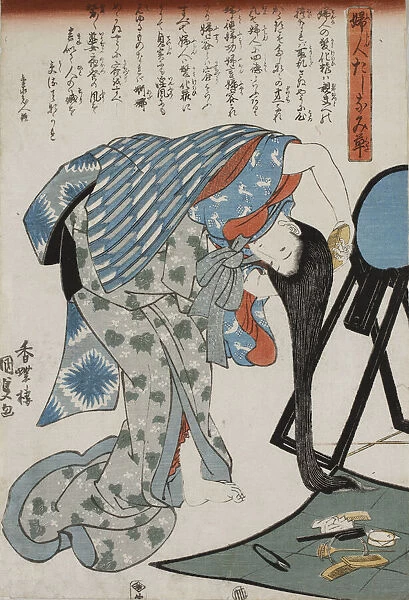 Woman Combing Her Hair, 1847. Creator: Kunisada (Toyokuni III), Utagawa (1786-1865)