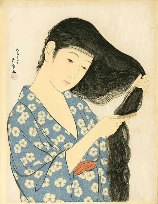 Framed Print : Woman Combing Her Hair, 1920. Creator: Hashiguchi, Goyo (1881-1921) Framed Print : Woman Combing Her Hair, 1920. Creator: Hashiguchi, Goyo (1881-1921)