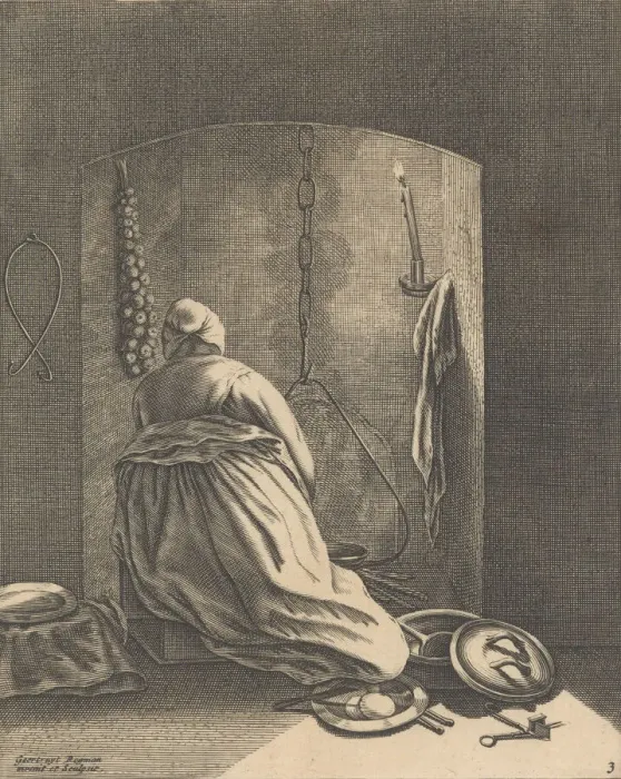 Framed Print : A Woman Cooking, Plate 3 from Five Feminine Occupations, ca. 1640-57. ca. 1640-57 Framed Print : A Woman Cooking, Plate 3 from Five Feminine Occupations, ca. 1640-57. ca. 1640-57