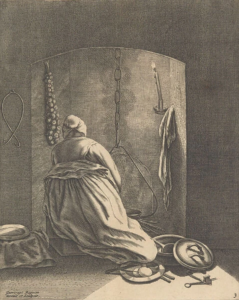 A Woman Cooking, Plate 3 from Five Feminine Occupations, ca. 1640-57. ca. 1640-57