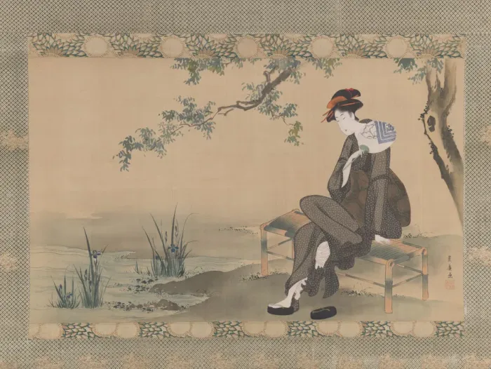 Framed Print : Woman Cooling Herself, ca. 1800. Creator: Utagawa Toyohiro Framed Print : Woman Cooling Herself, ca. 1800. Creator: Utagawa Toyohiro