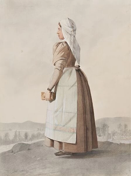 Woman in costume in profile, 1810-1857. The first booklet of the 19th century. Creator: Otto Wallgren