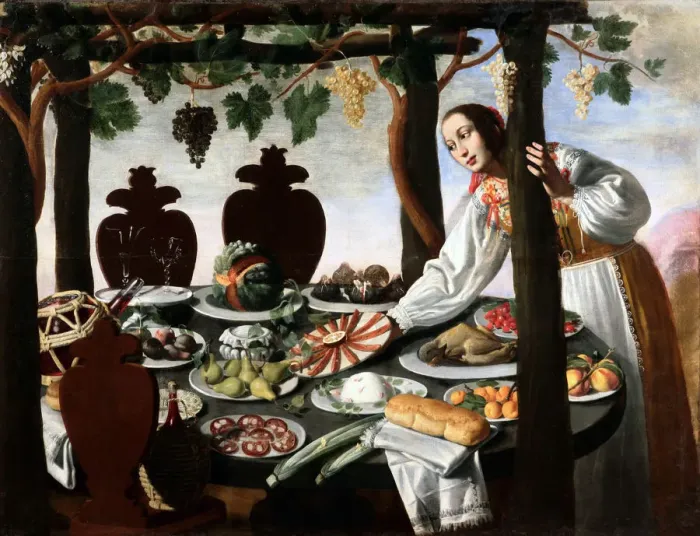 Framed Print : Woman covering the table, Mid of 1600s Framed Print : Woman covering the table, Mid of 1600s