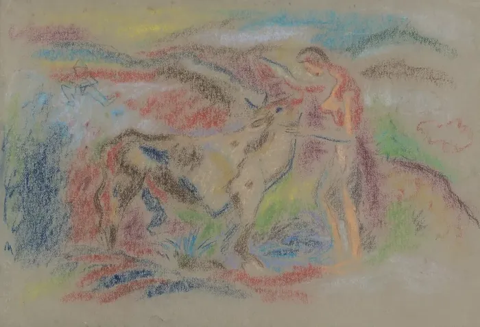 Framed Print : Woman with cow, 1935-1944. Creator: Arnold Peter Weisz-Kubincan Framed Print : Woman with cow, 1935-1944. Creator: Arnold Peter Weisz-Kubincan