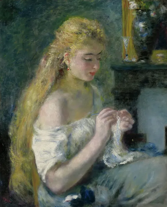 Framed Print : Woman Crocheting, c1875. Creator: Pierre-Auguste Renoir Framed Print : Woman Crocheting, c1875. Creator: Pierre-Auguste Renoir