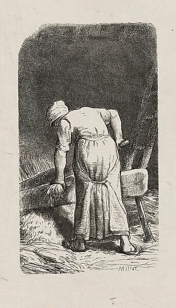 Woman Crushing Flax, 1853, after drawing made in 1852. Creator: Jacques-Adrien Lavieille