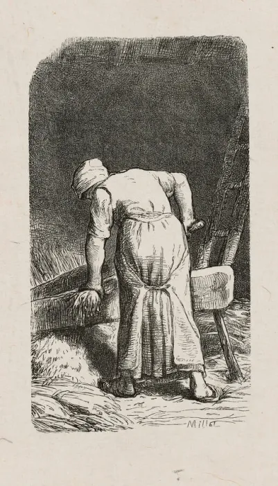 Framed Print : Woman Crushing Flax, 1853, after drawing made in 1852. Creator: Jacques-Adrien Lavieille Framed Print : Woman Crushing Flax, 1853, after drawing made in 1852. Creator: Jacques-Adrien Lavieille