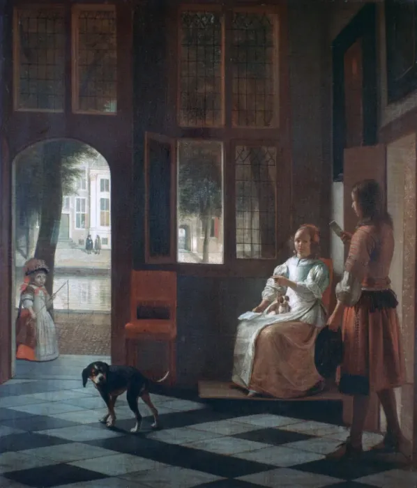 Framed Print : A Woman Directing a Young Man With a Letter, 1670. Artist: Pieter de Hooch Framed Print : A Woman Directing a Young Man With a Letter, 1670. Artist: Pieter de Hooch