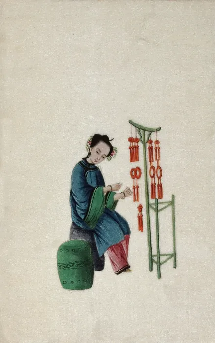 Framed Print : A woman displaying good luck tassels for sale, 1800. Creator: Unknown Framed Print : A woman displaying good luck tassels for sale, 1800. Creator: Unknown