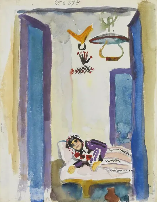 Framed Print : Woman on a Divan, 1914. Creator: August Macke Framed Print : Woman on a Divan, 1914. Creator: August Macke