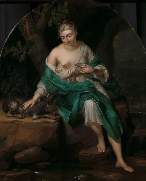 Framed Print : A Woman with a Dog, 1719. Creator: Herman van der Myn Framed Print : A Woman with a Dog, 1719. Creator: Herman van der Myn