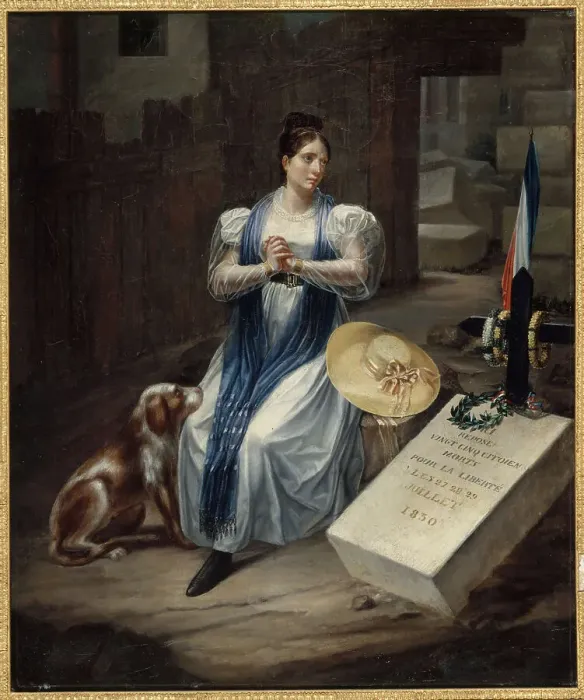 Framed Print : Woman with a dog, 1830. Creator: LS Jean Framed Print : Woman with a dog, 1830. Creator: LS Jean