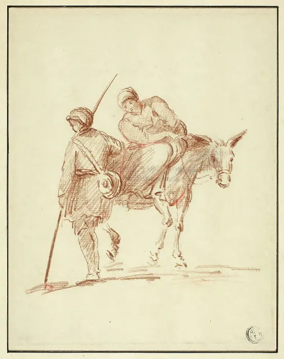 Framed Print : Woman on Donkey Accompanied by Man, 1640 / 1799. Creator: Unknown Framed Print : Woman on Donkey Accompanied by Man, 1640 / 1799. Creator: Unknown