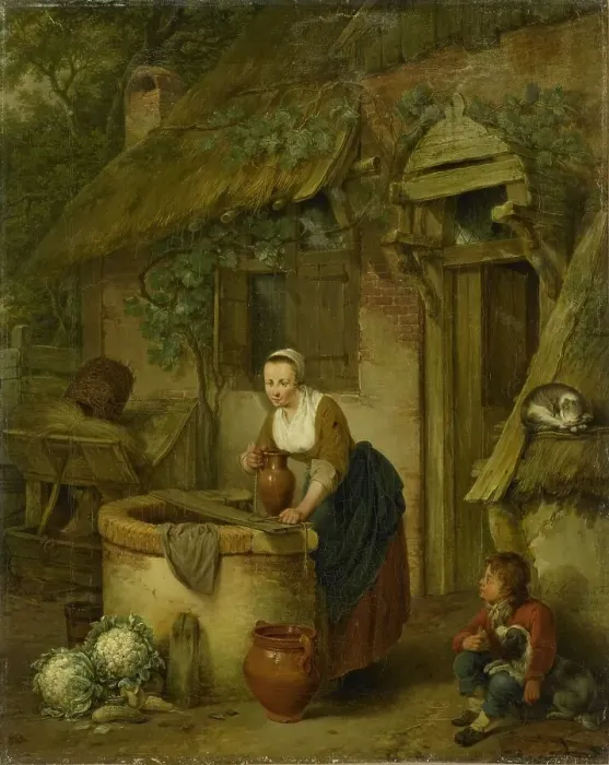 Framed Print : Woman Drawing Water from a Well, 1799. Creator: Jacobus Johannes Lauwers Framed Print : Woman Drawing Water from a Well, 1799. Creator: Jacobus Johannes Lauwers