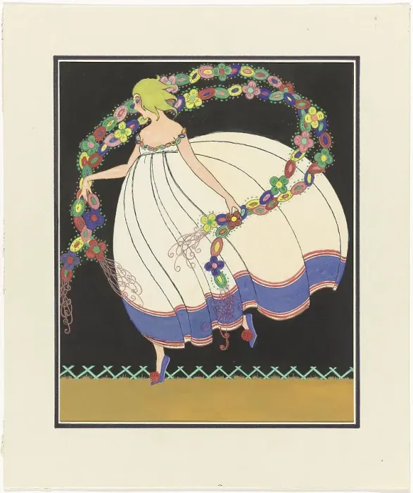 Framed Print : Woman in dress with full skirt, garlands in her hands, c.1910-c.1920. Creator: Anon Framed Print : Woman in dress with full skirt, garlands in her hands, c.1910-c.1920. Creator: Anon