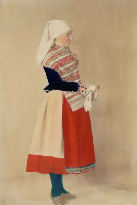 Framed Print : Woman dressed in folk costume, holiday costume from northern Öland, 1880-1907. Creator: Helene Edlund Framed Print : Woman dressed in folk costume, holiday costume from northern Öland, 1880-1907. Creator: Helene Edlund