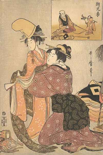 A Woman Dressing a Girl for a the Kabuki Dance Musume Dojoji... ca. 1795-96