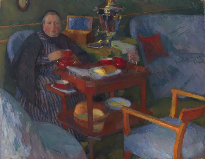 Framed Print : Woman drinking tea. Artist: Braz, Osip Emmanuilovich (1872-1936) Framed Print : Woman drinking tea. Artist: Braz, Osip Emmanuilovich (1872-1936)