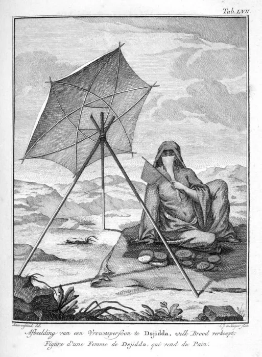 Framed Print : Woman of Dsjidda (Jeddah) selling flatbread, Arabia, c1772-1774. Artist: CJ de Huyser Framed Print : Woman of Dsjidda (Jeddah) selling flatbread, Arabia, c1772-1774. Artist: CJ de Huyser