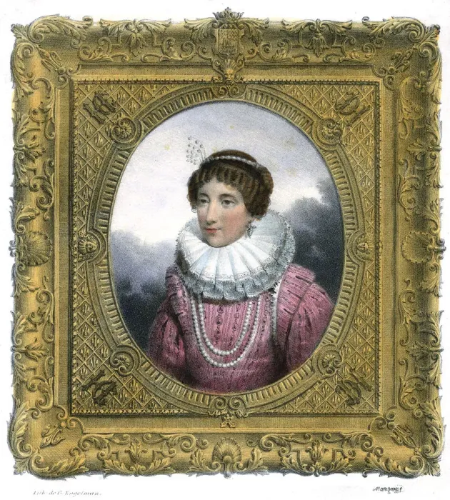 Framed Print : Woman in Elizabethan dress, c1819Artist: G Engelmann Framed Print : Woman in Elizabethan dress, c1819Artist: G Engelmann