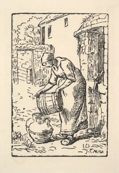 Framed Print : Woman Emptying a Bucket, 1834-75. Creator: Pierre Millet Framed Print : Woman Emptying a Bucket, 1834-75. Creator: Pierre Millet