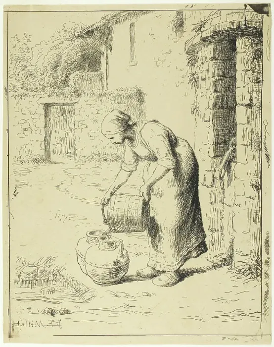 Framed Print : Woman Emptying a Pail, 1862–63. Creator: Jean Francois Millet Framed Print : Woman Emptying a Pail, 1862–63. Creator: Jean Francois Millet