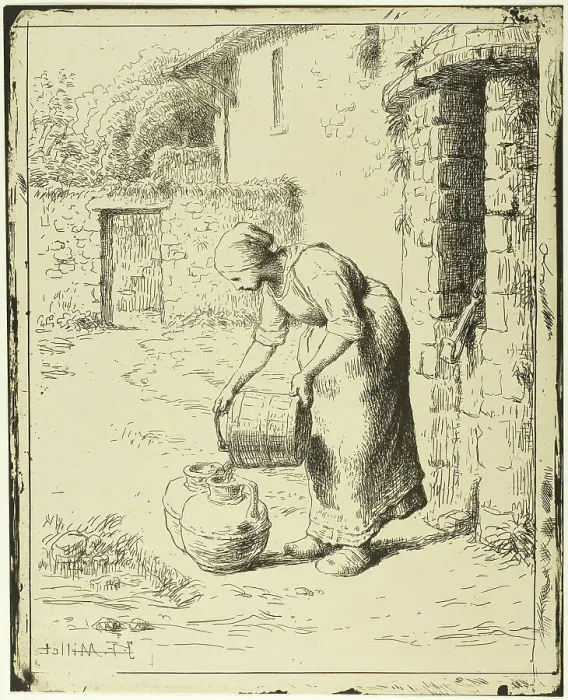 Framed Print : Woman Emptying a Pail, 1862–63, published 1921. Creator: Jean Francois Millet Framed Print : Woman Emptying a Pail, 1862–63, published 1921. Creator: Jean Francois Millet