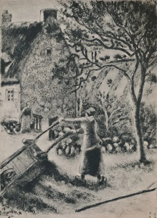 Framed Print : Woman Emptying a Wheel Barrow, c. 1880, (1946). Artist: Camille Pissarro Framed Print : Woman Emptying a Wheel Barrow, c. 1880, (1946). Artist: Camille Pissarro