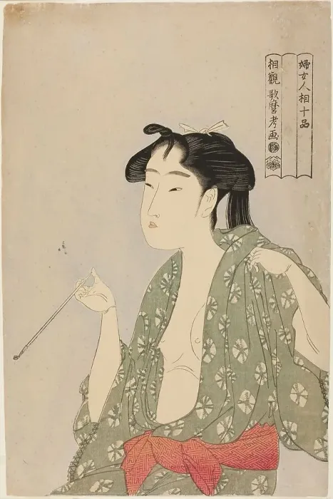 Framed Print : Woman Exhaling Smoke from a Pipe, from the series Ten Classes of Women's... Japan, c. 1792 / 93. Creator: Kitagawa Utamaro. Woman Exhaling Smoke from a Pipe, from the series Ten Classes of Women's... Japan, c. 1792 / 93 Framed Print : Woman Exhaling Smoke from a Pipe, from the series Ten Classes of Women's... Japan, c. 1792 / 93. Creator: Kitagawa Utamaro. Woman Exhaling Smoke from a Pipe, from the series Ten Classes of Women's... Japan, c. 1792 / 93