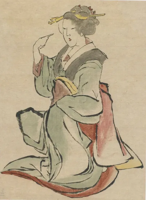 Framed Print : Woman facing the right, beckoning, late 18th-early 19th century. Creator: Hokusai Framed Print : Woman facing the right, beckoning, late 18th-early 19th century. Creator: Hokusai