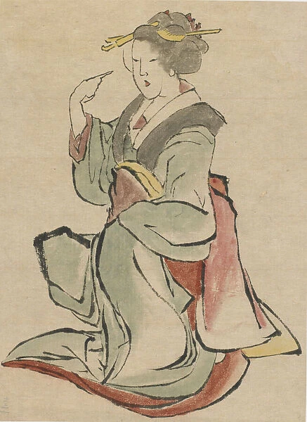 Woman facing the right, beckoning, late 18th-early 19th century. Creator: Hokusai