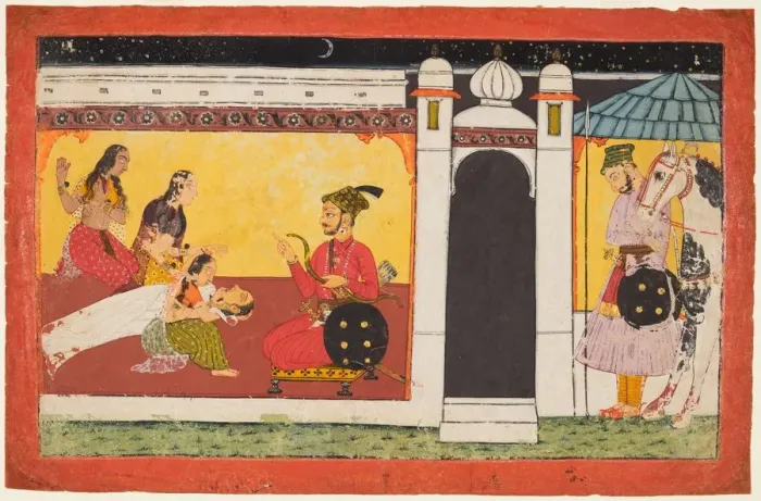 Framed Print : A woman faints before a prince, a night scene from a Madhavanala Kamakandala series, c Framed Print : A woman faints before a prince, a night scene from a Madhavanala Kamakandala series, c