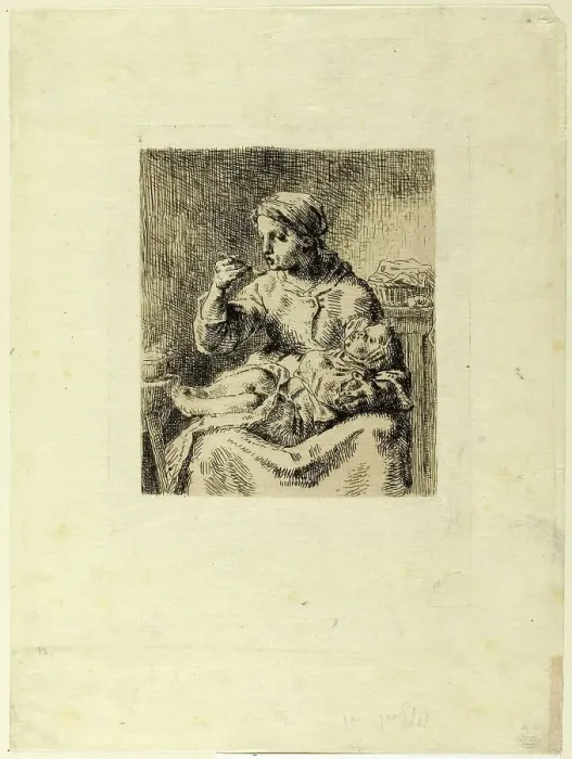 Framed Print : Woman Feeding Her Child, 1861. Creator: Jean Francois Millet Framed Print : Woman Feeding Her Child, 1861. Creator: Jean Francois Millet