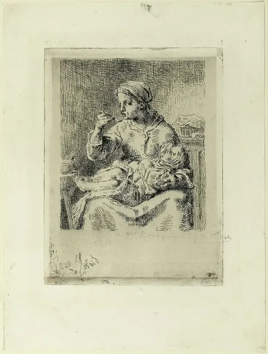 Framed Print : Woman Feeding Her Child, 1861. Creator: Jean Francois Millet Framed Print : Woman Feeding Her Child, 1861. Creator: Jean Francois Millet