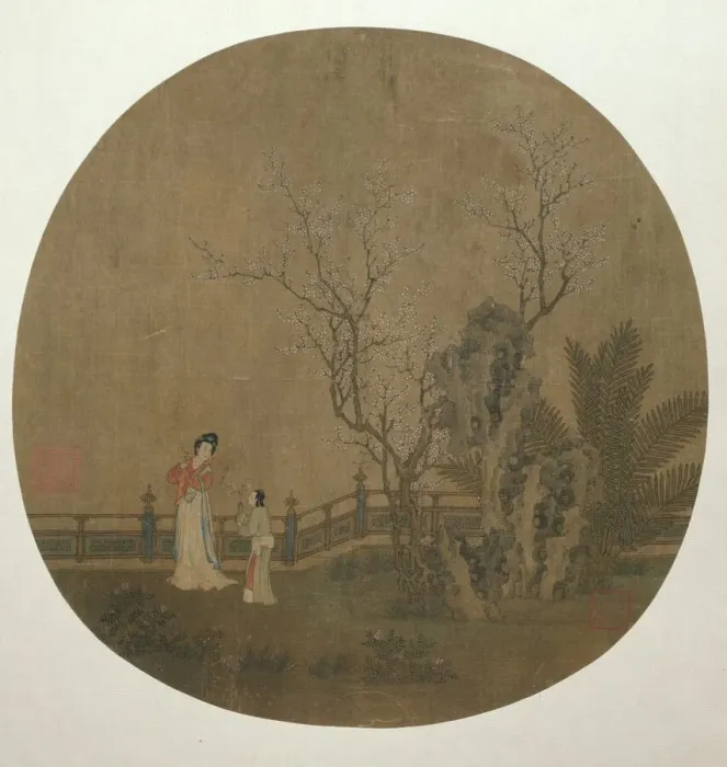 Framed Print : Woman with Female Servant in a Palace Garden, Yuan or early Ming dynasty, late 14th / 15th century. Creator: Unknown Framed Print : Woman with Female Servant in a Palace Garden, Yuan or early Ming dynasty, late 14th / 15th century. Creator: Unknown