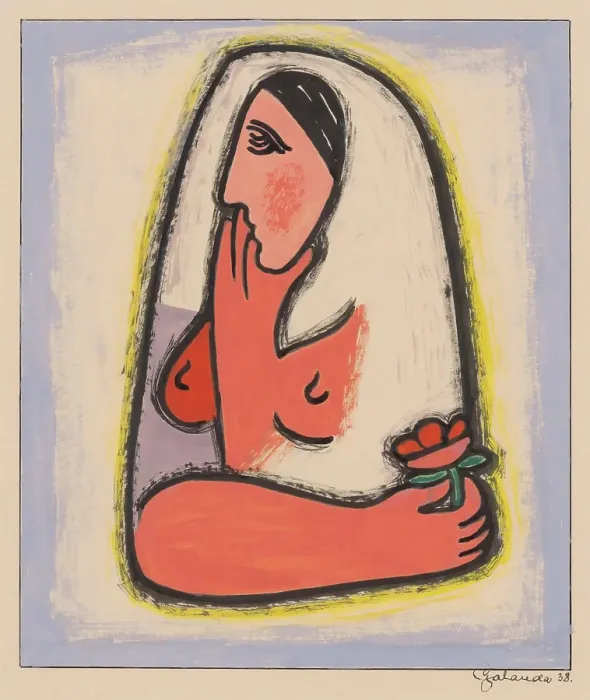 Framed Print : Woman with a flower, 1938. Creator: Mikulas Galanda Framed Print : Woman with a flower, 1938. Creator: Mikulas Galanda