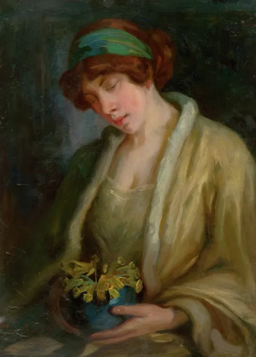 Framed Print : Woman with Flowers, 1900-1910. Creator: Ludovit Pitthordt Framed Print : Woman with Flowers, 1900-1910. Creator: Ludovit Pitthordt