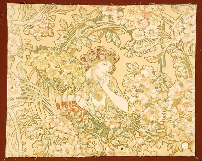 Framed Print : Woman among flowers (printed fabric), 1898-1899. Creator: Mucha, Alfons Marie (1860-1939) Framed Print : Woman among flowers (printed fabric), 1898-1899. Creator: Mucha, Alfons Marie (1860-1939)