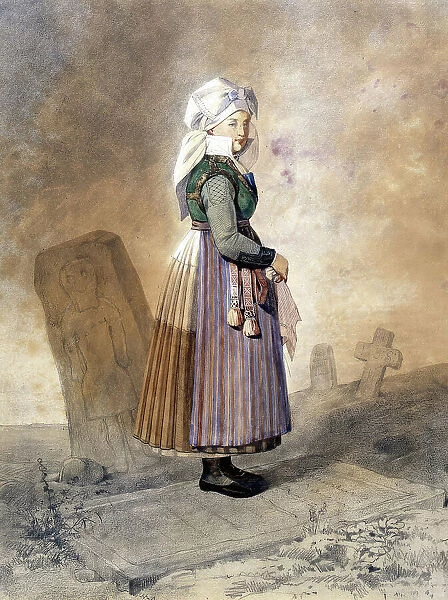 Woman in folk costume from Frosta county in Skåne. Creator: Otto Wallgren