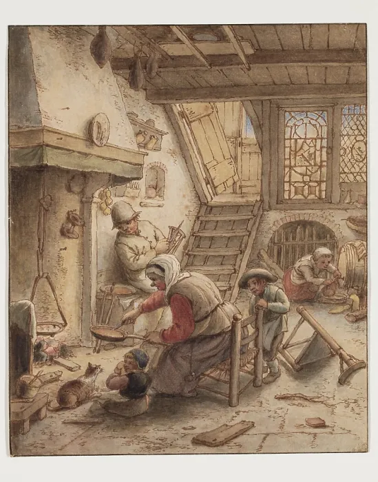 Framed Print : Woman Frying Pancakes, 18th century. Creator: After Adriaen van Ostade (1610-1685) Framed Print : Woman Frying Pancakes, 18th century. Creator: After Adriaen van Ostade (1610-1685)