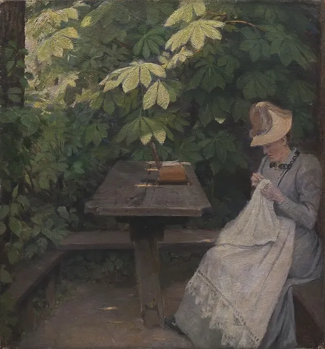 Framed Print : Woman in a garden, summer, 1891. Creator: Poul S. Christiansen Framed Print : Woman in a garden, summer, 1891. Creator: Poul S. Christiansen