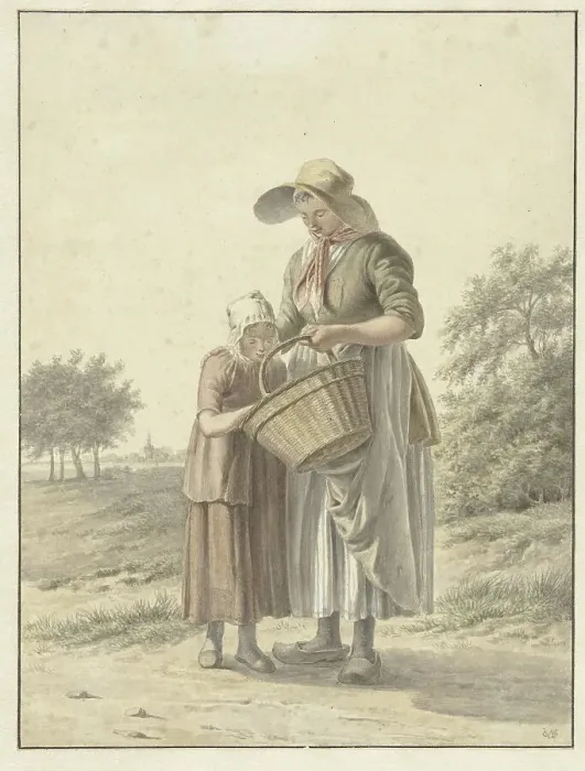 Framed Print : Woman and girl on a country road, 1788-1849. Creator: Johan Christiaan Willem Safft Framed Print : Woman and girl on a country road, 1788-1849. Creator: Johan Christiaan Willem Safft