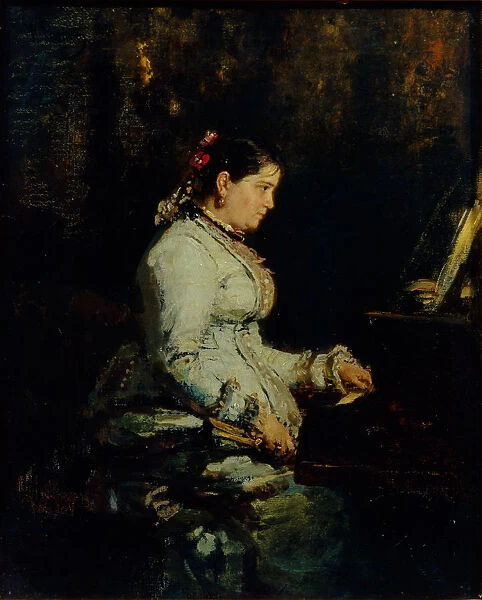 Woman at a Grand Piano, 1880. Artist: Repin, Ilya Yefimovich (1844-1930)