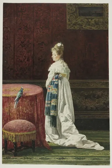 Framed Print : Woman with a Green Parrot, 1850 / 1880. Creator: Joaquin Agrasot y Juan Framed Print : Woman with a Green Parrot, 1850 / 1880. Creator: Joaquin Agrasot y Juan