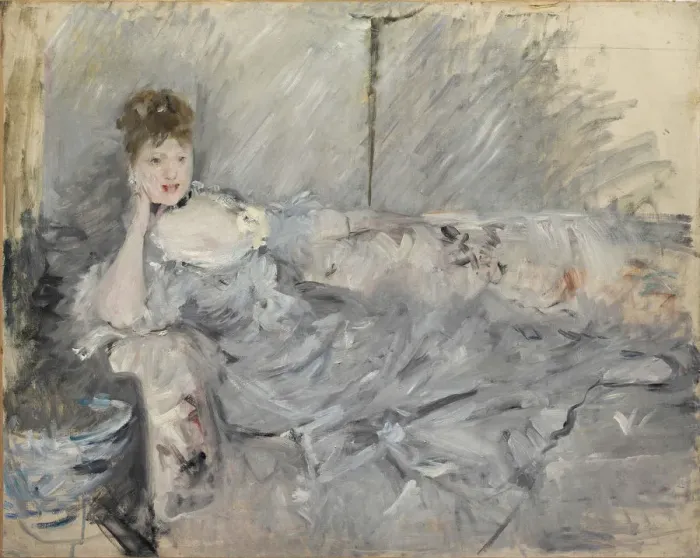 Framed Print : Woman in grey reclining, 1879. Creator: Morisot, Berthe (1841-1895) Framed Print : Woman in grey reclining, 1879. Creator: Morisot, Berthe (1841-1895)