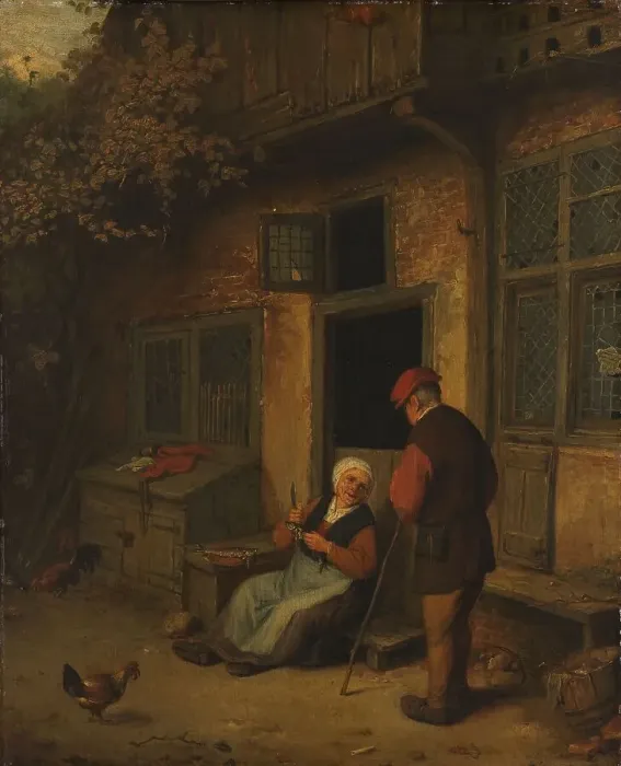 Framed Print : A Woman gutting Herrings in front of her House, 1678. Creator: Unknown Framed Print : A Woman gutting Herrings in front of her House, 1678. Creator: Unknown