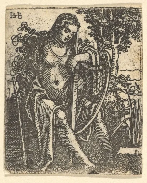 Framed Print : Woman with a Harp, 1520-25. Creator: Sebald Beham Framed Print : Woman with a Harp, 1520-25. Creator: Sebald Beham