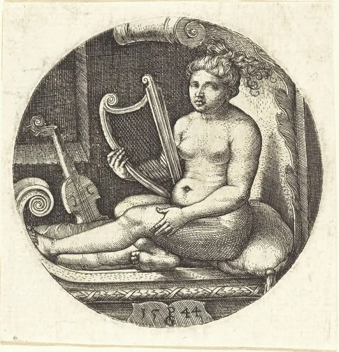 Framed Print : Woman with a Harp, 1544. Creator: Georg Pencz Framed Print : Woman with a Harp, 1544. Creator: Georg Pencz